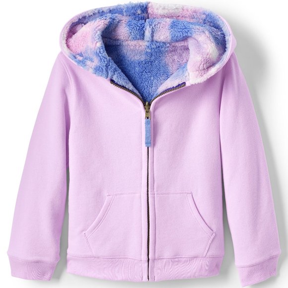 Lands' End Girls Reversible Sherpa Fleece Hoodie, NWT - Picture 1 of 3